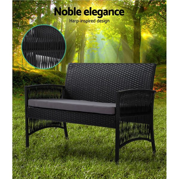 Outdoor Furniture Set Wicker Cushion 4pc Black