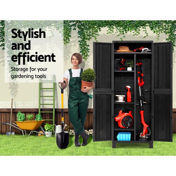 Outdoor Storage Cabinet Lockable Tall Garden Sheds Garage Adjustable Black 173CM