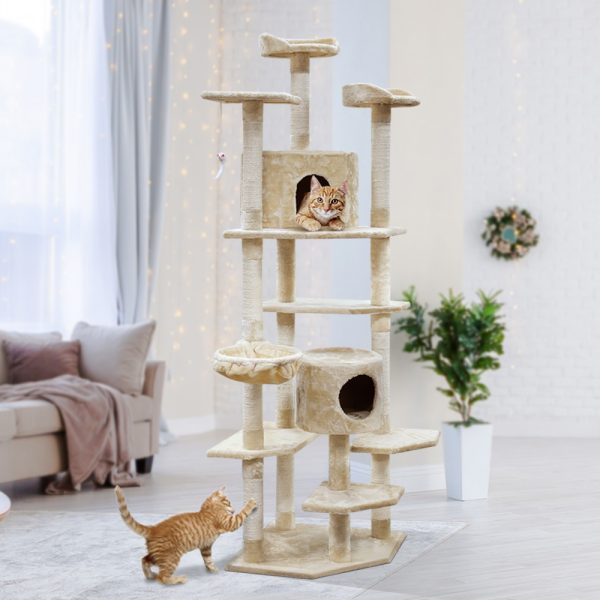 Cat Tree 203cm Trees Scratching Post Scratcher Tower Condo House Furniture Wood Beige