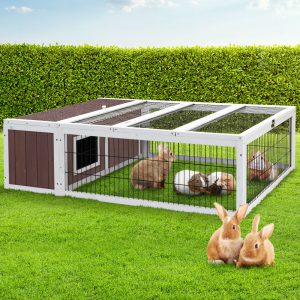 Wooden Rabbit Hutch Chicken Coop Run Cage Habitat House Outdoor Large