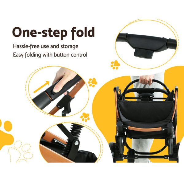 Foldable 4 Wheels Large Dog Pram –  Pet Stroller And Pushchair
