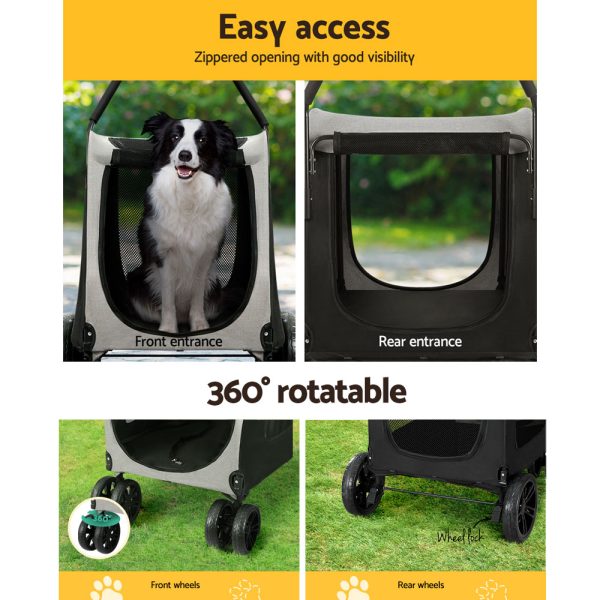 Pet Dog Stroller Pram Large Carrier Cat Travel Foldable Strollers 4 Wheels