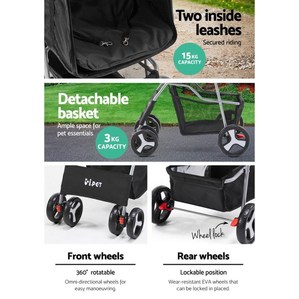 4 Wheel Pet Stroller – Black