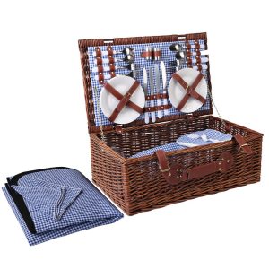 4 Person Picnic Basket Set Insulated Blanket Storage Bag