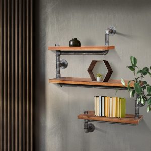 Display Shelves Rustic Bookshelf Industrial DIY Pipe Shelf Wall Brackets