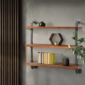 Display Wall Shelves Industrial DIY Pipe Shelf Brackets Rustic Bookshelf