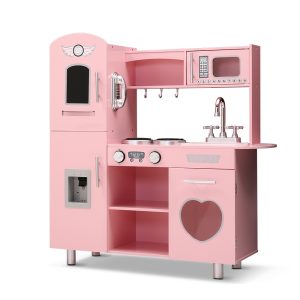 Kids Kitchen Set Pretend Play Food Sets Childrens Utensils Wooden Toy Pink