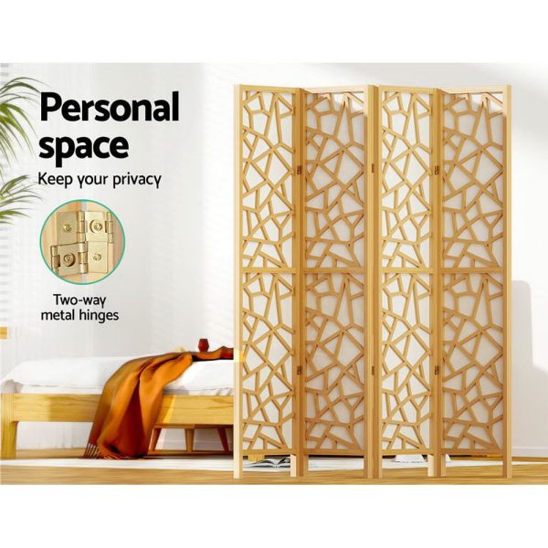 Artiss Clover Room Divider Screen Privacy Wood Dividers Stand 4 Panel Natural