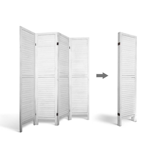 4 Panel Foldable Wooden Room Divider – White