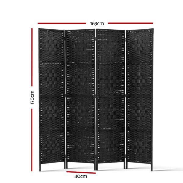 4 Panel Room Divider Screen Privacy Timber Foldable Dividers Stand Black