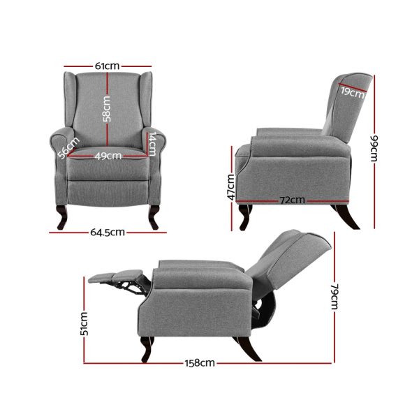 Recliner Chair Luxury Lounge Armchair Single Sofa Couch Fabric Grey