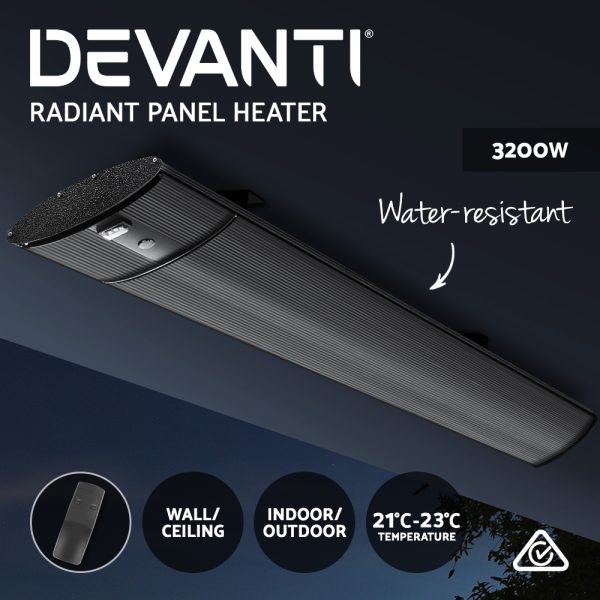 Electric Infrared Radiant Strip Heater 3200W Panel Heat Bar Remote Control