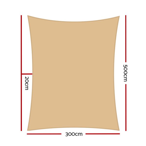 Instahut 3 x 5m Waterproof Rectangle Shade Sail Cloth – Sand Beige