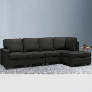 Ammon Sofa Lounge Set Modular Chaise Chair Suite Couch Dark Grey