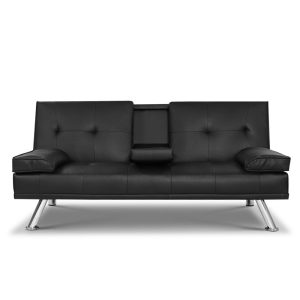 Sofa Bed 168CM Black PU Leather
