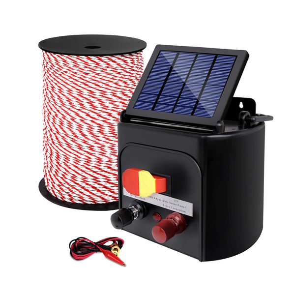 Electric Fence Energiser 3km Solar Powered Energizer Charger + 500m Tape