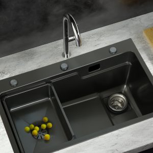 Kitchen Sink 75X45CM Stainless Steel Basin Single Bowl Drain Part Black