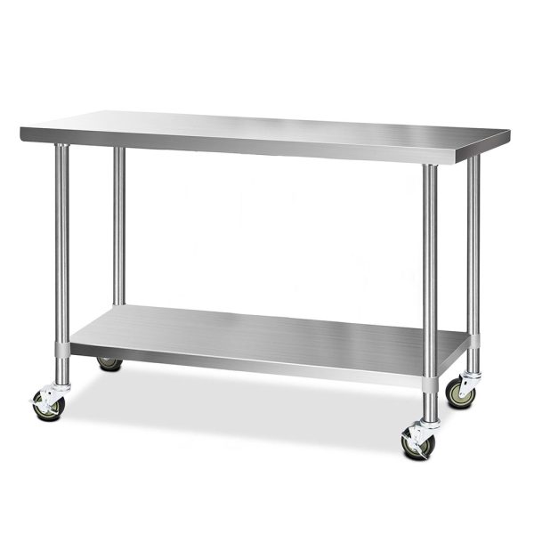 304 Stainless Steel Kitchen Benches Work Bench Food Prep Table with Wheels 1524MM x 610MM