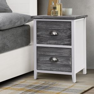 Bedside Table 2 Drawers Vintage X2 - THYME Grey
