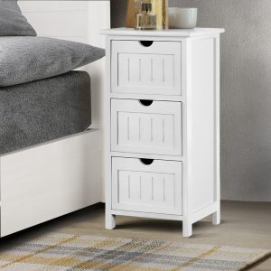 Bedside Table Bathroom Storage Cabinet 3 Drawers White