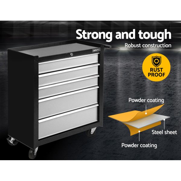 5 Drawer Mechanic Tool Box Cabinet Storage Trolley – Black & Grey