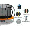 10FT Trampoline Round Trampolines With Basketball Hoop Kids Present Gift Enclosure Safety Net Pad Outdoor Orange