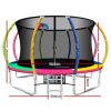 12FT Trampoline Round Trampolines With Basketball Hoop Kids Present Gift Enclosure Safety Net Pad Outdoor Multi-coloured