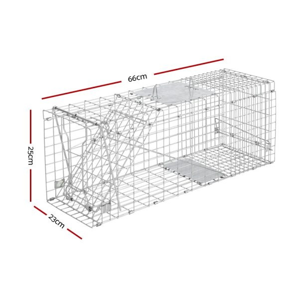 Set of 2 Humane Animal Trap Cage 66 x 23 x 25cm  – Silver