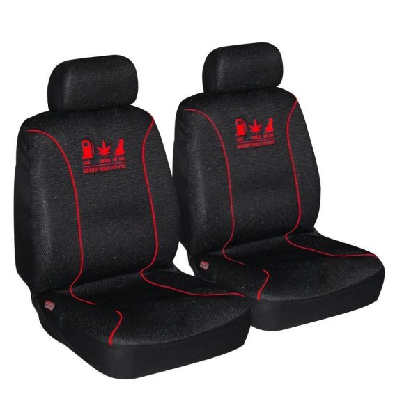 Universal 60/25 Airbag Front Seat Cover Nobody Rides For Free – Red