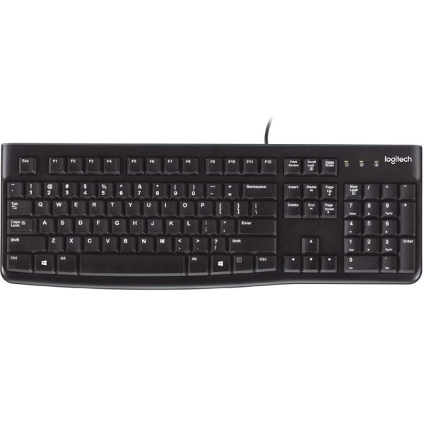 K120 Keyboard Quiet typing Spill-resistant Durable keys Thin profile Curved space bar Adjustable tilt legs