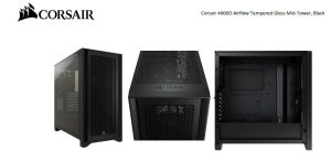CORSAIR Carbide Series 4000D Airflow ATX Tempered Glass Black, 2x 120mm Fans pre-installed. USB 3.0 x 2, Audio I/O. Case NDA Sept 16