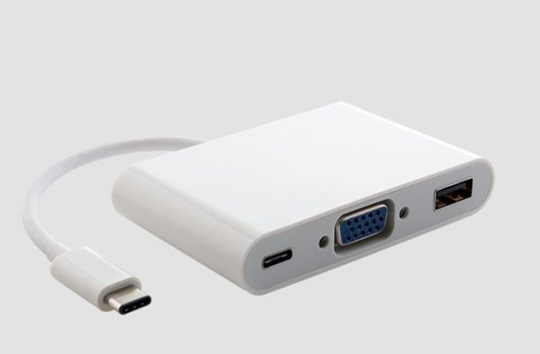 Thunderbolt USB 3.1 Type C (USB-C) to VGA + USB + Card Reader Video Adapter Converter Male to Female for Apple Macbook Chromebook Pixel White