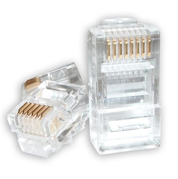 ASTROTEK RJ45 Connector Modular Plug Crimp 8P8C CAT5e LAN Network Ethernet Head 2 Prong Blade 3u’ Transparent (20/pack) CBATP-8P8C-5E-2