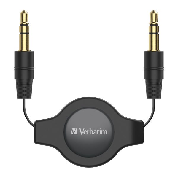 VERBATIM 3.5mm Aux Audio Cable Retractable 75cm – Black
