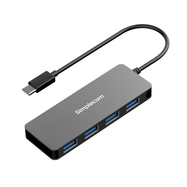 SIMPLECOM CH320 Ultra Slim Aluminium USB 3.1 Type C to 4 Port USB 3.0 Hub – Black – USMB-MB-UCH-40
