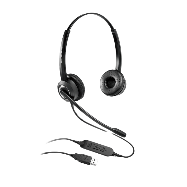 GUV3000 Dual Ear USB Headset, Noise Canceling Microphone, HD Audio, 2m USB Cable, Suits Teams, Zoom, 3CX, Inline Controls