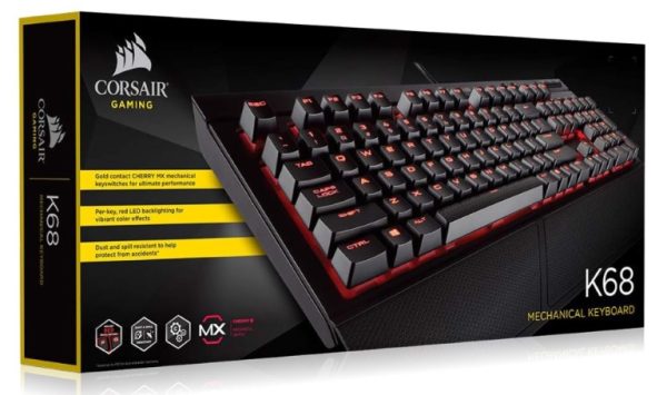 CORSAIR Gaming K68 – IP32 Spill Resistant, Compact Mechanical Keyboard, Cherry MX Red, Backlit Red LED