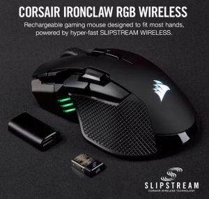 Corsair IRONCLAW RGB Wireless, FPS/MOBA 18,000 DPI, SLIPSTREAM Corsair Wireless Technology Gaming Mouse