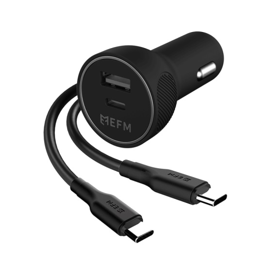 57W Dual Port Car Charger with Type-C to Type-C Cable- Black (EFPC57U932BLA), Ultra fast charge to any PD-enabled device, sleek and c