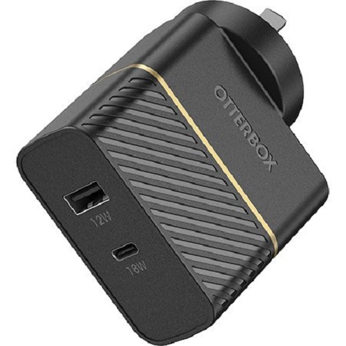 OTTERBOX Fast Charge Dual Port Wall Charger USB-C and USB-A 30W (Type I) – Black Shimmer