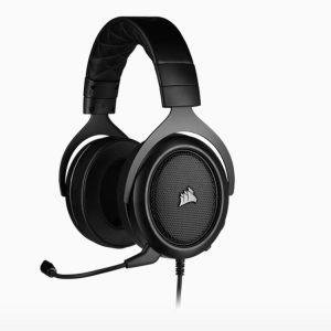 Corsair HS50 PRO Carbon STEREO Gaming Headset, Plush Foam, 50mm neodymium Drivers, Uni-directional microphone, Discord certified. Multi-Platform