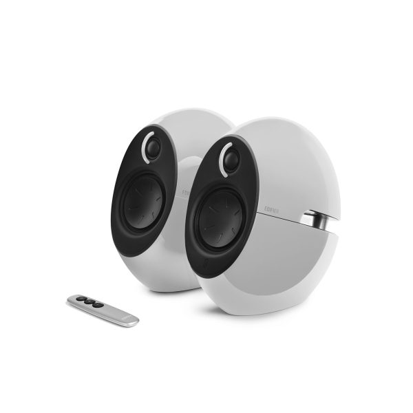 Edifier E25HD LUNA HD Bluetooth Speakers White – BT 4.0/3.5mm AUX/Optical DSP/ 74W Speakers/ Curved design/Dual 2×3 Passive Bass/Wireless Remote