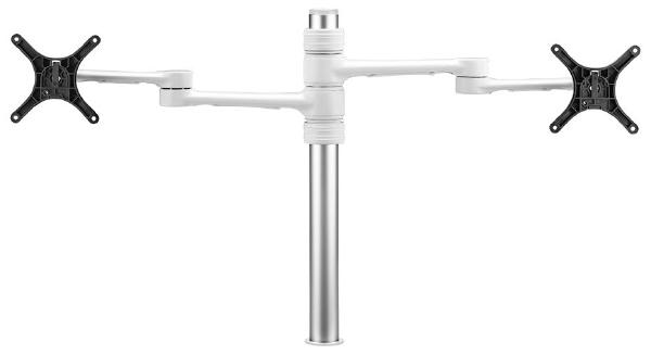 Atdec 450mm long pole with two 476mm articulated arms. Max load: 8kg per display, VESA 100×100 – White