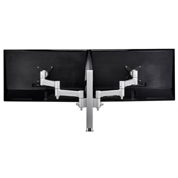 Atdec AWM Dual monitor arm solution – 460mm articulating arms – 400mm post – F clamp – white