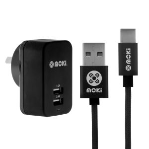 MOKI Type-C SynCharge Braided Cable + Wall Charger