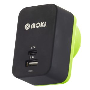 MOKI Wall Charger + (Type-C + USB) 3.0 RapidCharge - Black