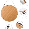 Hanging Round Wall Mirror 38 cm – Solid Bamboo Frame and Adjustable Leather Strap for Bathroom and Bedroom