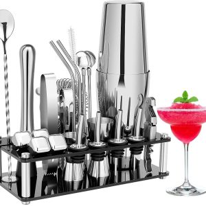 Cocktail Shaker Set Boston 23-Piece Stainless Steel and Professional Bar Tools for Drink Mixing