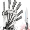 Kitchen Knife Block Set 8 Stainless Steel Knives with Wooden Color Handle (Silver color)