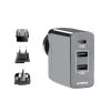 Gorilla Power 3-Port USB-C Power Delivery (PD) World Travel Charger (USB-C x 1, USB-A x 2) with Interchangeable Plugs